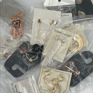 francesca's Textured Silver Bar Drop Earrings + Mixed Fashion Jewelry Bundle